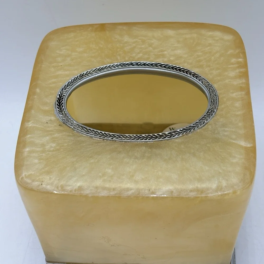 Wamsutta Palace Pearl Tissue Box Cover Faux Alabaster Yellow Bathroom Decor
